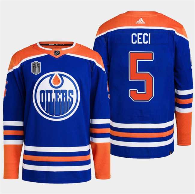 Men%27s Edmonton Oilers #5 Cody Ceci Royal 2024 Stanley Cup Final Patch Stitched Jersey Dzhi